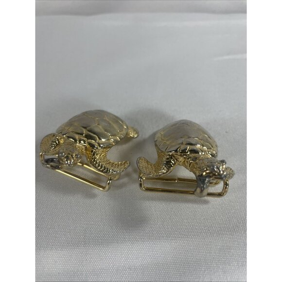 Gay Boyer Gold Turtle Belt Buckle Rope Ribbon Two Piece Sea Interlocking Vintage - Picture 4 of 16